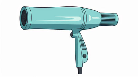 an old style hair dryer and a blue cap are featured in this photo on a white background. the design incorporates elements of light teal and light purple, with heavy shading and sleek lines. created by gene luen yang, the image showcases an extruded design technique and frottage, while the colorist adds depth and vibrancy. ai generatedの素材