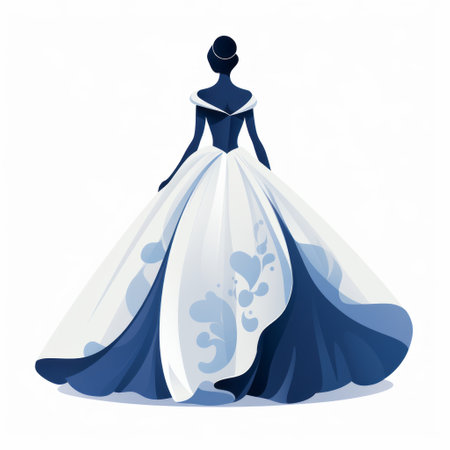 a blue and white bride stands out in a colored cartoon-style silhouette against a white background. the fashionable opulence of the dark palette chiaroscuro enhances the elegant clothing, bright colors, and bold shapes. the harmonious coloration and elegant compositions create a visually striking image. ai generatedの素材