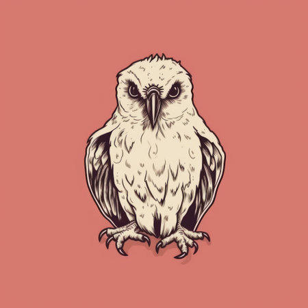 an owl drawing on a pink background, showcasing stylized realism. the minimalistic black and white sketches, along with the light beige and maroon accents, create a unique algeapunk aesthetic. this artwork combines elements of raw realism and hyper-realistic animal illustrations, with a touch of graphic design-inspired illustrations. ai generatedの素材