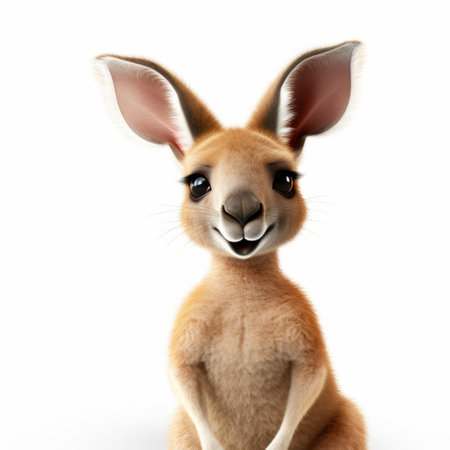 a cartoon kangaroo, captured in a high-quality photo, sits on a white background. this macro photography-style image showcases detailed facial features and utilizes photobashing and photo-realistic techniques. it is a contest-winning photo on flickr. ai generatedの素材