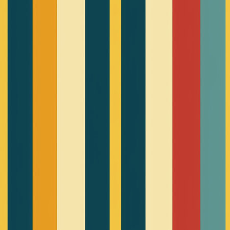 a photo featuring a vibrant striped background in yellow, orange, and blue. the design is reminiscent of american mid-century style, with a focus on simplicity and reduced color palettes. the colors used include dark teal, light beige, dark navy, light maroon, light cyan, maroon, dark green, and light beige. ai generatedの素材