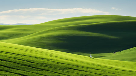 the tuscan countryside in europe is captured in this photograph, showcasing its serene beauty. with a white and green color palette, the image exudes a neo-geo minimalism style. the 3840x2160 resolution allows for a detailed view of the landscape. this national geographic photo combines elements of free-flowing surrealism, inviting viewers to engage in quiet contemplation. ai generatedの素材