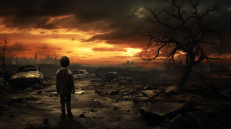 a haunting landscape of destruction is captured in this hd wallpaper featuring an android in a desert scene. the background showcases a planet in the style of lit kid, creating a captivating and eerie atmosphere. this desktop wallpaper, taken with a sony fe 12-24mm f28 gm lens, is perfect for those who appreciate haunting portraiture and want to add a touch of suburban ennui toの素材