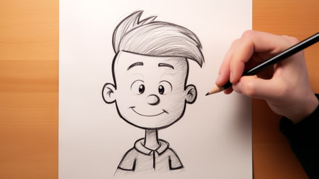 an animated man, reminiscent of playful cartoons, is depicted in this studio portrait. the shallow depth of field adds a touch of charm to the image, capturing the essence of childlike innocence. this matte photo exudes a delightful and whimsical atmosphere, reminiscent of the style of jeff kinney's illustrations. ai generatedの素材