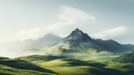 natural landscape wallpaper featuring a stunning blend of organic forms and geometric shapes. this high-definition background, created by renowned artist michael shainblum, showcases the beauty of mountainous vistas and spiky mounds. with its matte painting technique and cross processing effect, this image captures the essence of nature in a unique and captivating way. don't miss the breathtaking work of mikko lagerstedt. ai generatedの素材