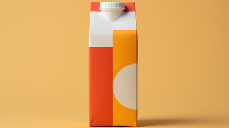 a juice pouch design and milk carton mockup, inspired by the style of carl kleiner. the design features a combination of light yellow and dark orange colors, with classical proportions. the light brown and white elements add a touch of elegance. the ultrafine detail and detailed texture make it visually appealing. this design also serves as a critique of consumer culture. ai generatedの素材