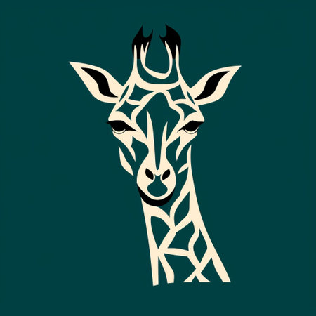 giraffe head vector icon featuring a dark emerald and light beige color scheme. the design combines organic forms with geometric shapes, utilizing negative space and intricate patterns. influenced by ancient chinese art, the icon showcases bold lettering and a symmetrical grid. ai generatedの素材
