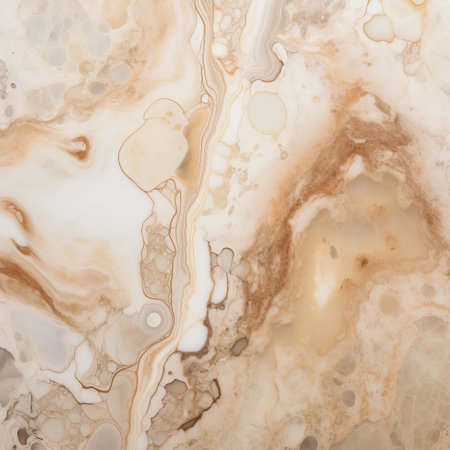 a yellow and tan marble texture with organic biomorphic forms, created using a paint dripping technique. this matte photo showcases light white and dark brown tones, with translucent layers adding an ethereal and otherworldly atmosphere. a high-quality image perfect for enhancing your home interior. ai generatedの素材
