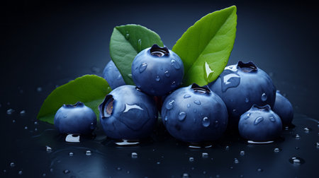 blueberries, showcased against a black background, capture the essence of nature-inspired imagery. this photo, created using vray tracing and wet-on-wet blending techniques, features a monochromatic color scheme that adds depth and richness. with its photo-realistic quality, this image on flickr promotes environmental awareness through its depiction of these delicious and nutritious berries. ai generatedの素材