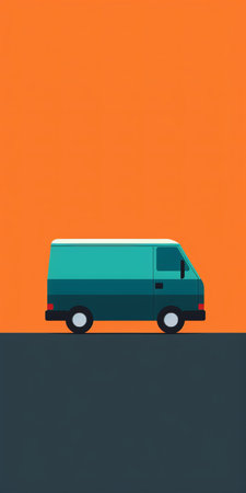 a green vector of a van for delivery transportation, designed in a dark turquoise and orange color scheme. this minimalist artwork features a 1990s aesthetic with creative commons attribution. perfect for abstract minimalism appreciators, the image showcases sparse backgrounds and lively tableaus. ai generatedの素材