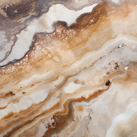 a photo showcasing a stunning, naturalistic landscape background with a large marble surface. the surface features beautiful swirls in light brown and white, resembling eroded gemstone interiors. the image is captured from an aerial perspective, highlighting the rich layers and luminous glazes of the marble. ai generatedの素材