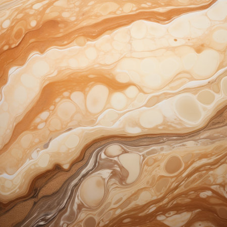 bubbling brown water with organic, fluid lines in light orange and beige hues. the image resembles alien worlds with its thick paint layers and a combination of light orange and white tones. the intricate patterns resemble organic stone carvings. this high-definition image captures the mesmerizing beauty of the bubbling water. ai generatedの素材