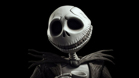 jack skellington from the nightmare before christmas, depicted in a unique collaboration with mickey mouse. this rendered image, created in cinema4d by erik jones, showcases a realistic and detailed rendering. the dark compositions and matte finish add depth to the artwork, while the witty and clever cartoon elements shine through in this close-up shot. ai generatedの素材