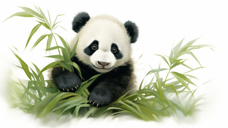 a panda wallpaper in hd 1920x1080 resolution featuring a digital painting and drawing style. the artwork showcases a panda in a pensive pose, with detailed shading and brushstroke fields. the illustration resembles children's book illustrations and exhibits realistic hyper-detailed rendering, reminiscent of the work of herb trimpe. ai generatedの素材