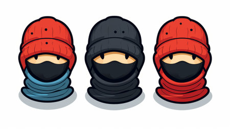 a pair of hooded individuals, depicted in simplified and stylized portraits, stand against a white background. the image captures the essence of warmcore and frostpunk aesthetics, with bold color palettes dominated by light black and red tones. this visually striking photo is available under the creative commons attribution license. ai generatedの素材