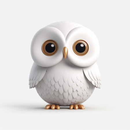 a white 3d rendering of a cute cartoonish owl, created in the style of minimalist illustrator bill gekas. the design features subtle use of light and shadow, reminiscent of patricia piccinini's work. the owl is depicted in a monochromatic color scheme and is available in high resolution. this cc licensed image is free to use. ai generatedの素材