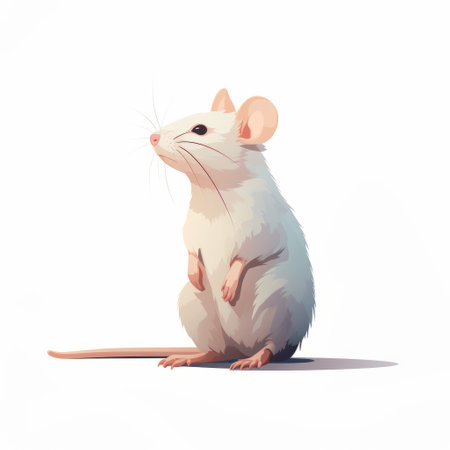 a white mouse with raised hind legs is depicted on a white background. the image showcases the style of rhads, characterized by vibrant use of light and shadow, colorful caricature, and clean and sharp inking. the realistic color schemes add to the overall appeal of the picture. ai generatedの素材