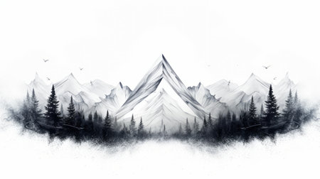 this art print photography showcases a stunning mountain scenery, perfect for wallpapers. the image, created in the style of textured illustrations, features intricate black and white illustrations with transparent layers. with its high resolution (uhd) and the use of cryengine technology, this piece by stephanie pui-mun law, titled "irsiom," captures the beauty of nature in a captivating way. ai generatedの素材