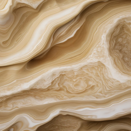 marble surface texture with waves in beige and white colors, resembling surreal 3d landscapes. this matte photo captures the essence of art from the upper paleolithic era, showcasing a unique blend of light brown hues and vibrant woodcarvings. ai generatedの素材