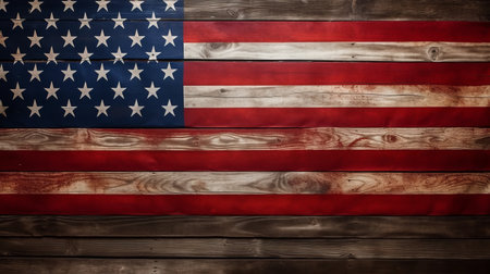 an old wood wall adorned with an american flag captures the essence of narrative-driven visual storytelling. the light brown and crimson hues add a touch of warmth to this language-based, uhd image. created by the talented artist robert antoine pinchon, the unpolished authenticity of the wall is enhanced by the contrasting shades of light navy and dark bronze. ai generatedの素材