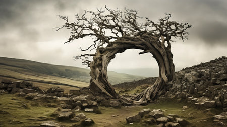 old trees for sale in north yorkshire by albert smith, capturing the essence of the land of the sky. this photo, inspired by the style of philip mckay, showcases the trapped emotions within these organic sculptures. with influences from artists like caras ionut and olafur eliasson, the asymmetrical framing adds depth and intrigue. taken with a nikon d750, this photo is a stunning representation ofの素材