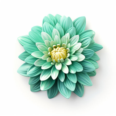 green ceramic flower figurine isolated on a white 2d background. the luxurious wall hanging features a highly realistic design in light turquoise and teal. with soft realism, the flower showcases a beautiful blend of light orange and turquoise, as well as light teal and dark white tones. rendered in cinema4d, this piece exudes elegance and sophistication. ai generatedの素材