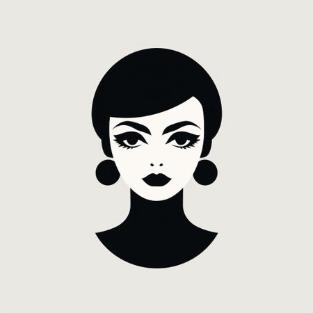fashion illustration of a woman's face, featuring an iconic vector illustration in the style of vintage minimalism. this orient-inspired artwork captures the essence of the 1960s with its low contrast and high resolution. the elegant figures are beautifully depicted, reminiscent of the classic minolta riva mini camera. ai generatedの素材