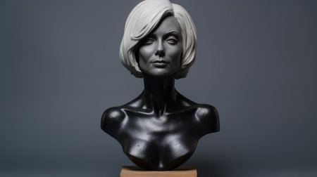 a white and black sculpture of a woman, in the style of a realistic portrait painter, captures the essence of hyper-realistic sci-fi. the cinematic lighting enhances the lifelike figures, while the zeiss batis 18mm f2.8 lens captures every intricate detail. with its hard edge painting technique and strong facial expression, this sculpture is a captivating work of art. ai generatedの素材