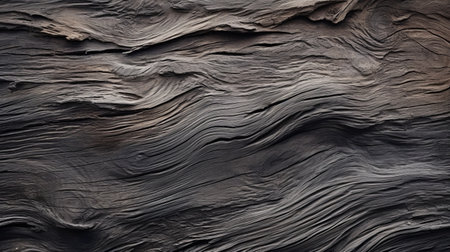a black and gray wood floor with organic flowing forms, showcasing texture and depth. this documentary travel photography captures the essence of colorful woodcarvings and a naturalistic landscape. the creased, crinkled, and wrinkled patterns add a unique touch to the scene, complemented by the flowing draperies and desertwave vibes. ai generatedの素材