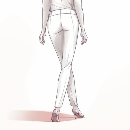 a woman wearing a cropped sleeveless top and knee-high white pants is depicted in this digital illustration. the style of the artwork is reminiscent of adam hughes, with a flat perspective and elegant simplicity. the use of back button focus adds depth to the image, while the artist's technique, similar to hinchel or sketchy, gives it a unique and intriguing quality. ai generatedの素材