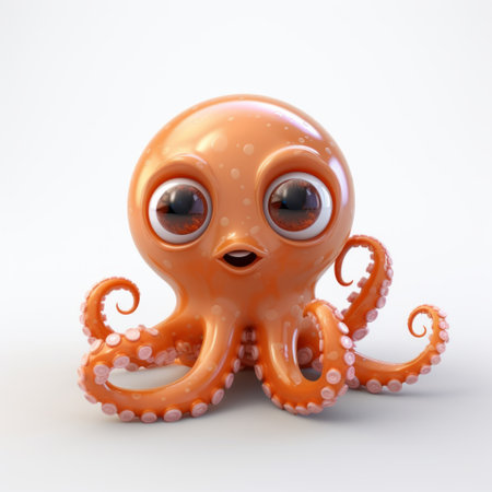 a 3d octopus cartoon vector eps file, rendered in unreal engine, showcases a light orange hue. the design incorporates elements of daz3d and a fisheye lens, resulting in a unique visual style. with a touch of hurufiyya influence, this artwork boasts realistic attention to detail, making it truly eye-catching. ai generatedの素材