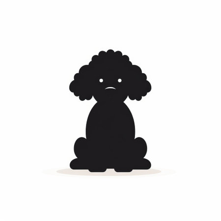 black poodlepunk cartoon dog sitting on the ground, facing forward with a simplistic rounded shape. this minimalist style captures human emotions with a touch of japanese influence and wavy afro-caribbean vibes. ai generatedの素材