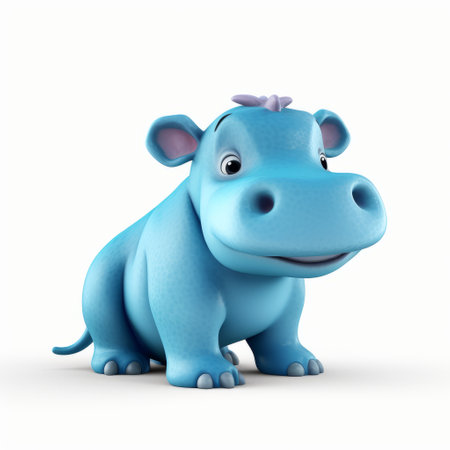 a cute cartoon hippo, with a blue color, adorable face, and large ears, is sitting on a white background. this photo, created in the style of daz3d by marguerite blasingame, features a low depth of field and organic sculpting. it is a high-quality image, available under the creative commons attribution license, capturing the essence of rosa bonheur's artistic style. ai generatedの素材