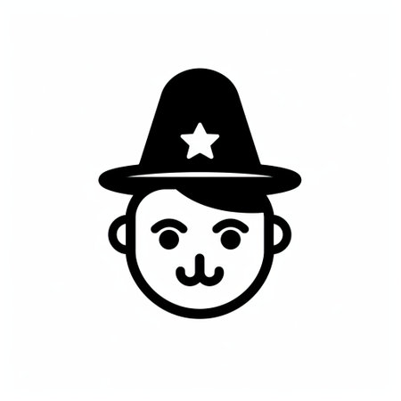 black hat and face icon for your website, featuring a bold character design inspired by the lit kid, fujifilm acros, and the stars art group xing xing. this unique icon showcases elements of scoutcore and dieselpunk, with a white background adding a clean and modern touch. perfect for adding a touch of edgy style to your website. ai generatedの素材