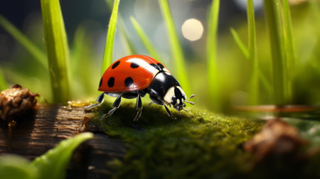ladybug wallpapers featuring a realistic portrayal of light and shadow, captured with the canon eos 5d mark iv and the lensbaby composer pro ii with edge 50 optic. these psychedelic surrealistic images, inspired by the works of elke vogelsang and albert bierstadt, offer a stunning and realistic rendering of these charming insects. ai generatedの素材