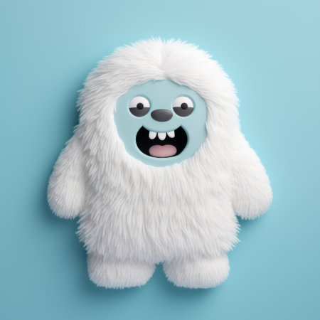 a white stuffed fluffy walrus with red eyes is showcased on a vibrant blue background. this graphic design-inspired illustration features a toycore aesthetic, combining elements of photobashing and character studies. the light white and cyan tones add a captivating touch to the image. the work is reminiscent of artists such as bill gekas and alex petruk ape. ai generatedの素材