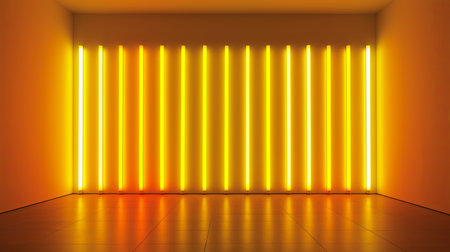 a yellow neon line creates an eye-catching circular pattern in an empty space. this fluorescent light-inspired image showcases a blend of light bronze and light amber hues. with vray tracing, the elongated shapes and realistic lighting bring a captivating visual appeal. the studio lighting adds a touch of light white and orange tones to enhance the overall composition. ai generatedの素材