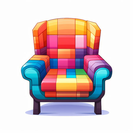 a colorful armchair vector illustration featuring a vibrant spectrum of colors in a patchwork style. this 2d game art showcases detailed and creative design, perfect for adding a pop of color to any project. this colorful cartoon armchair is available under a creative commons attribution license, making it a versatile and eye-catching addition to any design. ai generatedの素材