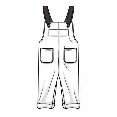 a white overall is showcased on a black background in this detailed sketching style photograph. the overall features a combination of light gray and black tones, with a focus on the back button. the overall design is simplified, incorporating light gray and light brown accents. the color palette includes shades of light maroon and light indigo. ai generatedの素材