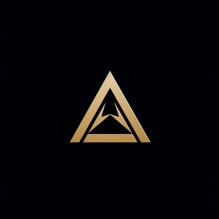 a gold triangle logo with realistic anamorphic art style, representing brand identity. this logo is inspired by dark modernism, cryptid academia, engineering construction and design. it captures the essence of mountainous vistas and incorporates mysterious symbolism. perfect for a unique and captivating brand image. ai generatedの素材