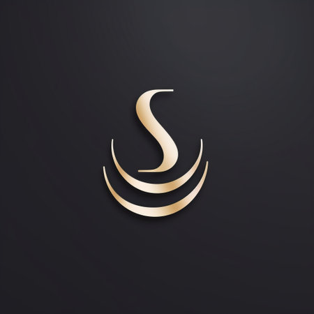 the gold letter "s" stands out against a black background, forming a captivating swirl shape. this logo, created by ahmed morsi, exudes a soft and dreamy atmosphere. the thin steel forms and streamlined design add to its simple and elegant style, while the soft mist surrounding the letter enhances its allure. ai generatedの素材