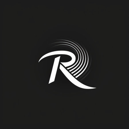 a black and white letter r logo with a wavy effect, featuring radiating lines, spirals, and curves. the logo is designed in an optic art style, with a black background and circular shapes. it represents engineering construction and design, incorporating elements of reefwave aesthetics. ai generatedの素材