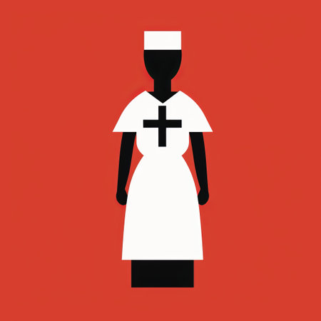 a free silhouette photo captures nurses at work, depicted in a simplistic cartoon style with a cross symbol. the image, created by alasdair mclellan, showcases a historical reimagining of nurses wearing traditional costumes. the color palette of dark, white, and red adds depth to the composition. this associated press photo is reminiscent of the artistic style of john holcroft. ai generatedの素材