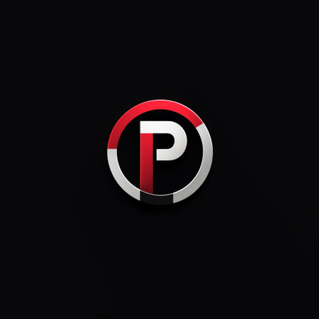 a logo concept for a graphic design company featuring a letter p logo in red, white, and black. the design is inspired by the style of patrick brown, known for his use of luminous colors. the logo incorporates dark silver and dark black elements, giving it a modern urban feel. created by peter mitchev, this logo is accurate and detailed, available under the creative commonsの素材
