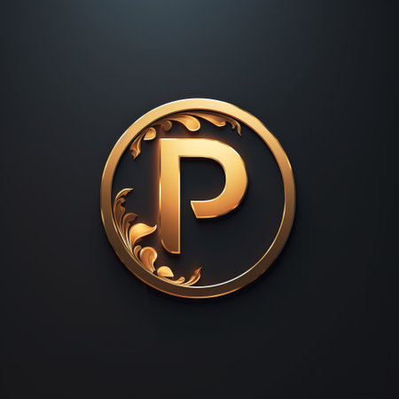 a gold letter p logo design inspired by terracotta medallions, exuding luxury and elegance. created using cryengine and rendered in unreal engine, this captivating logo embodies the essence of a dark paradise. influenced by balinese art, it is perfect for a visually stunning website that demands attention. ai generatedの素材
