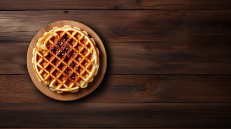 wooden board with toasted english cream waffles on a polished, maroon background. this high-resolution photo, inspired by bob eggleton's style, showcases the rounded shape of the waffles. the grid-based composition adds a modern touch to the image. ai generatedの素材