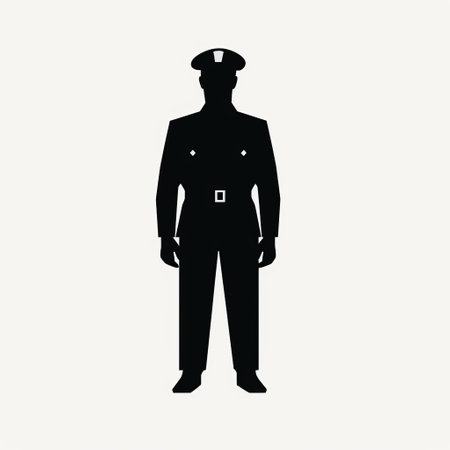 police officer silhouette icon on a white background vector illustration, in the style of 1918-1939 interwar, john pawson, large format film, tightly cropped compositions, paul strand, 1970-present, subtle. ai generatedの素材