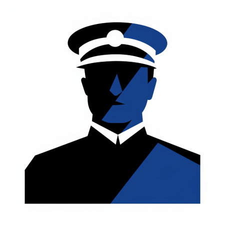 a police officer symbol, representing a type of police symbol, is captured on a white background. the image showcases a monochromatic minimalist portrait style, with minimalist color fields and maritime scenes. the 1918-1939 interwar period influences the elegant and emotive faces depicted, characterized by dark black and blue tones. the image is colorized to enhance its visual impact. ai generatedの素材