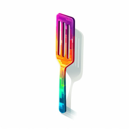 a spatula icon, inspired by psychedelic neon art, is showcased on a white background. this transparent and translucent medium features vibrant use of light and shadow, with a cartoonish character design. the highly detailed and chromatic joy of the image is reminiscent of the style of felipe pantone. ai generatedの素材