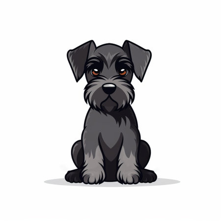 a small schnauzer puppy is depicted in this vector illustration, created in the style of a dark and brooding designer. the illustration features animated gifs, showcasing bold character designs of animals and people. the puppy is portrayed in dark gray and dark black tones, contrasting against a white background. ai generatedの素材